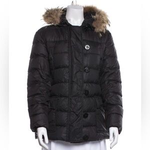 Moncler Women's Black Puffer Jacket with Faux Fur Hood 3
